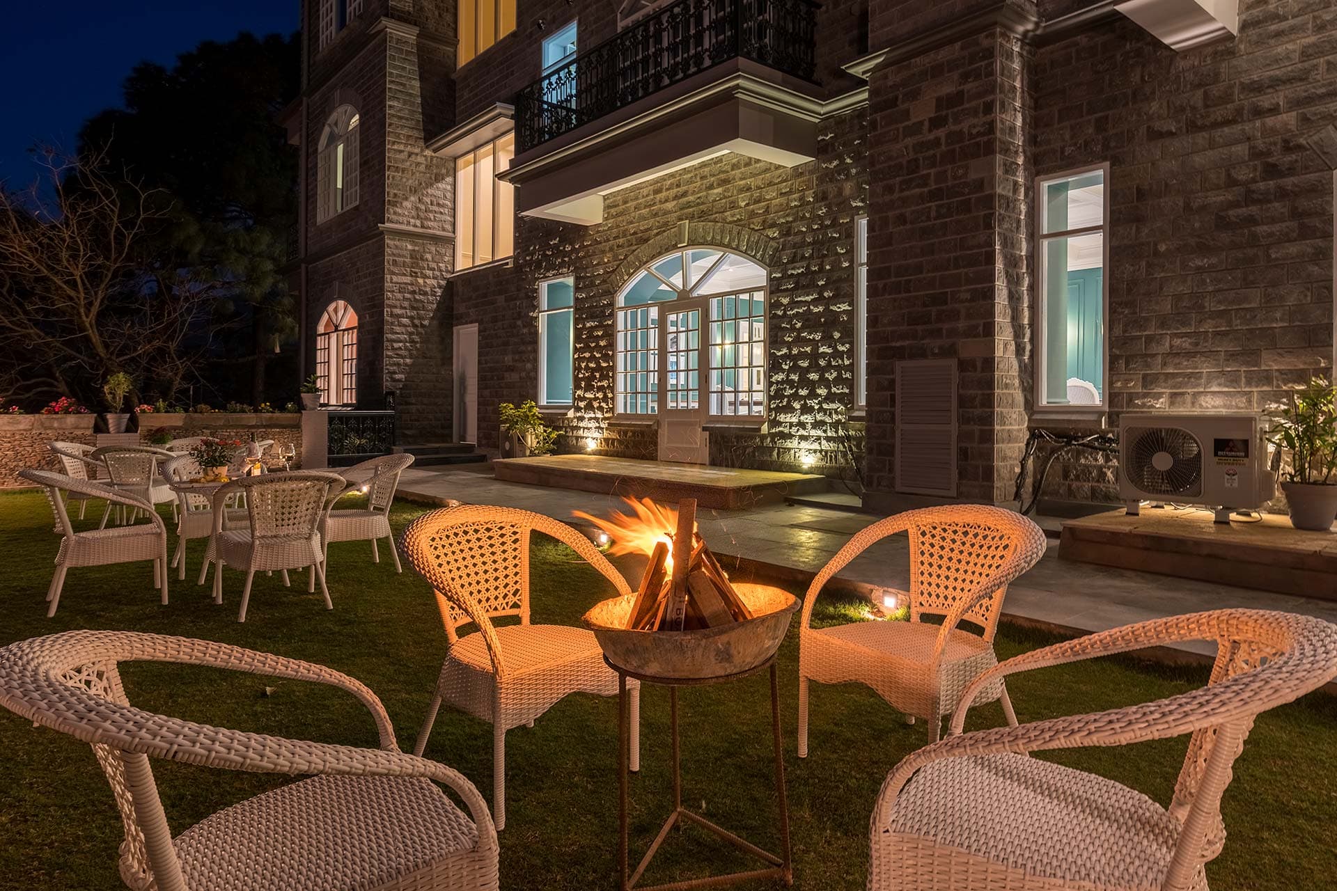 The Mansion garden at night